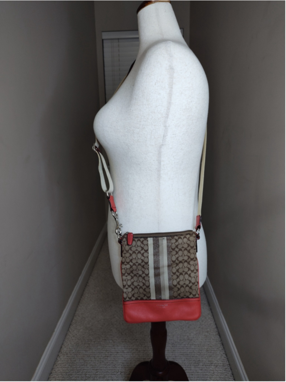 Women's Coach Signature Crossbody Bag One Size Beige and Coral